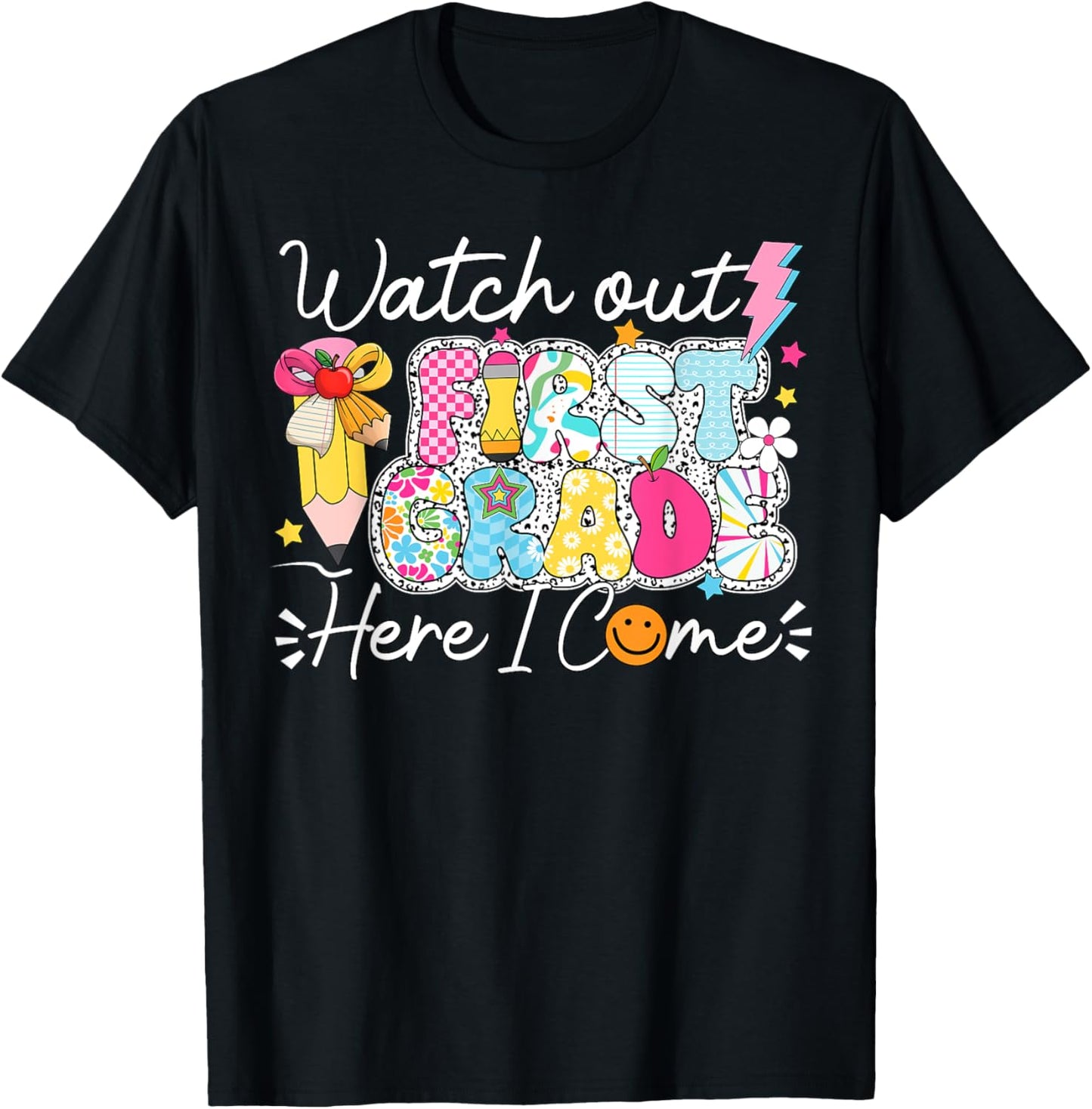 Watch Out First Grade Here I Come Back To School 1st Grade T-shirt by TeeBrew