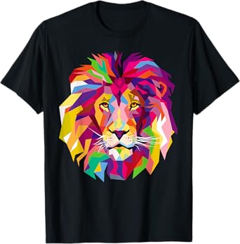 Elegant, Cool Lion Head Design with Bright Colorful T-Shirt
