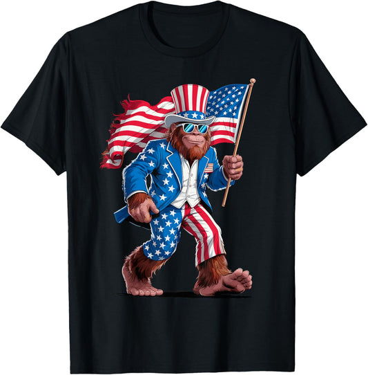 4th Of July Patriotic American Bigfoot Sasquatch USA Flag T-Shirt