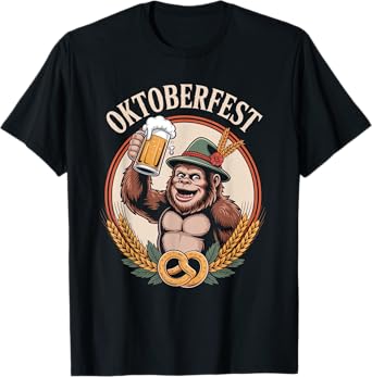 Bigfoot Oktoberfest Beer Sasquatch Retro Cryptid T-Shirt