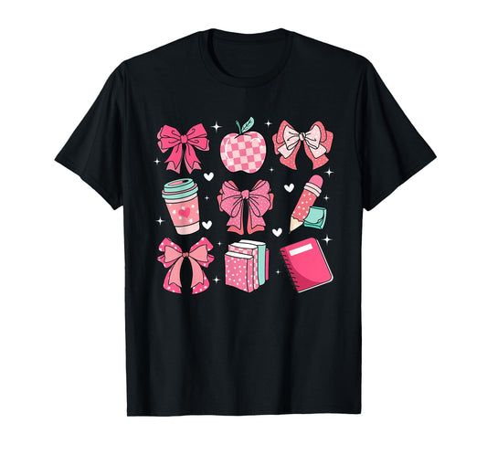 Coquette Bows Teacher Life Back To School Teach Love Inspire T-Shirt for Men Women Girls Kids
