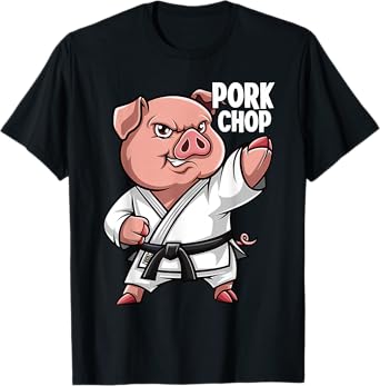 Pig Karate Pork Chop Funny Hog Swine Pun Men Boys Kids Women T-Shirt