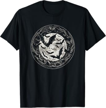 Bats With Moon Graphic Gothic Art Design For Women And Men T-Shirt