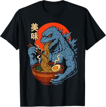 Funny Kaiju Eating Ramen Japanese Monster Lover Birthday T-Shirt