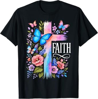 Faith Christian Floral Butterflies Christ Religious Jesus T-Shirt