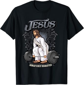 Christian Gifts by Alexis Mae Funny Jesus Weight Lifting Graphic Christian Pun Gym Gag T-Shirt
