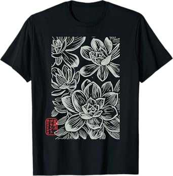 Japanese Boho Flowers – Sumi-e Style Floral Botanical Art T-Shirt