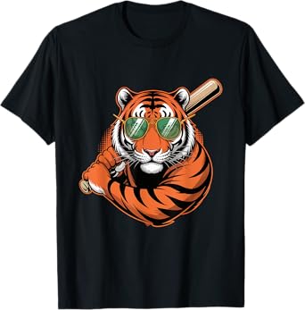 Cool Tiger Baseball Funny Sports Animal T-Shirt