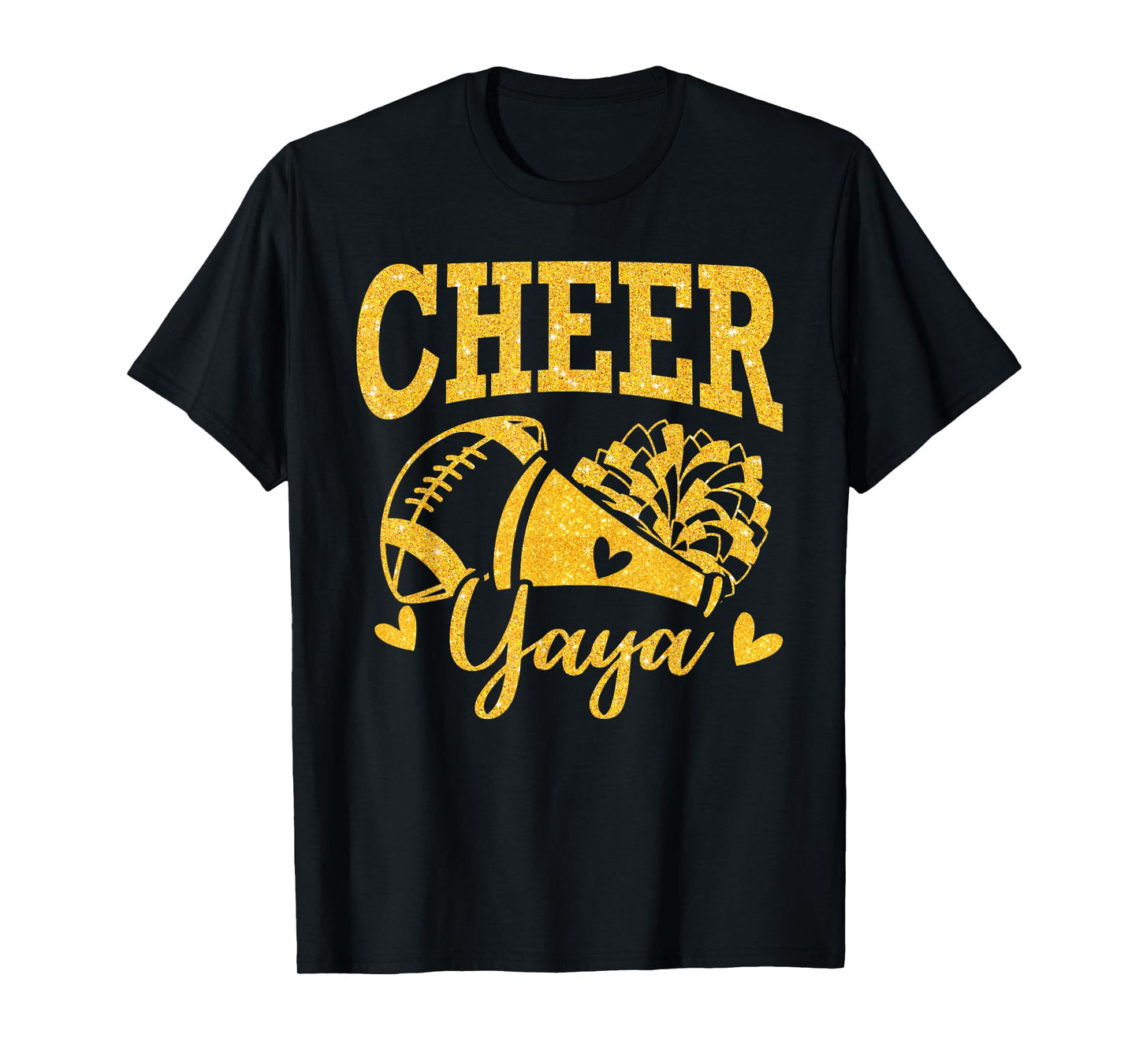 Cheer Yaya Biggest Fan Black Gold Pom Pom Mothers Day T-Shirt