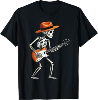 Skeleton Playing Electric Guitar Rock Halloween Boys Men Tee T-Shirt