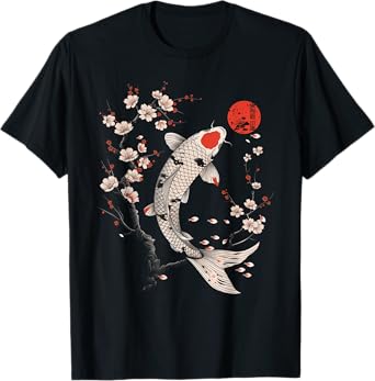 Japanese Koi Fish Lotus Flowers Vintage Art Japan T-Shirt