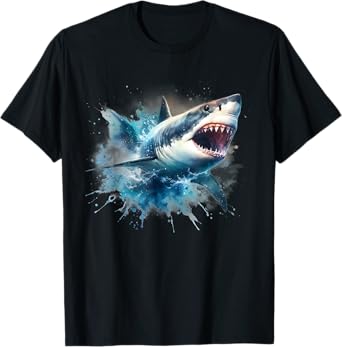 Cool Watercolor Great White Shark Open Jaw T-Shirt