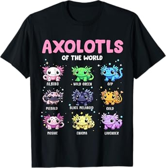 Axolotls of The World Mexican Walking Fish Salamander Animal T-Shirt