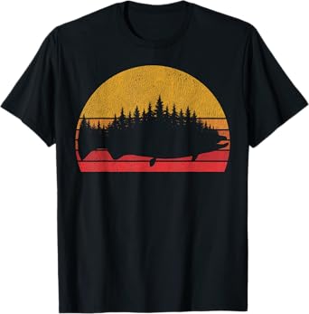 Salmon Fishing Retro Sunset Forest Vintage Outdoors T-Shirt