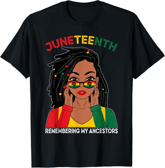 Loc'd Hair Black Woman Remebering My Ancestors Juneteenth T-Shirt
