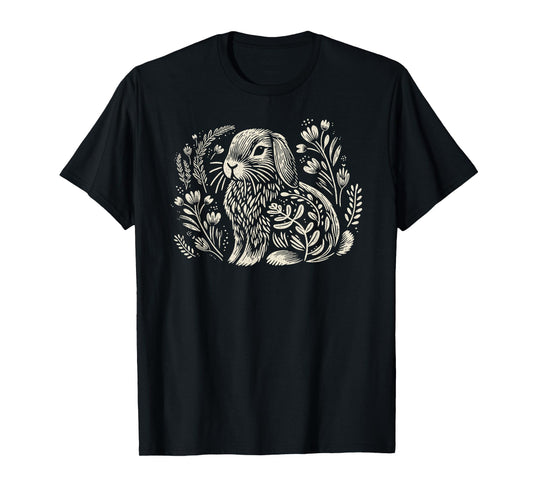 Cute Holland Lop Rabbit Botanical Cottagecore Floral Bunny T-Shirt