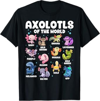 Axolotl Shirt Kawaii Axolotls Of The World Types Of Axolotls T-Shirt