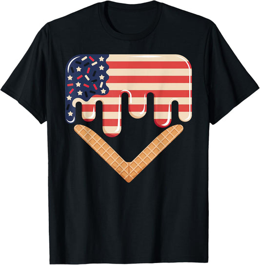 Baseball Drip Boy Ice Cream Patriotic American Flag 4th July T-Shirt