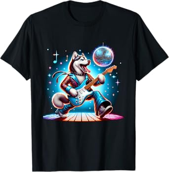 Disco Ball Guitar Husky Dog Men Women Kids T-Shirt