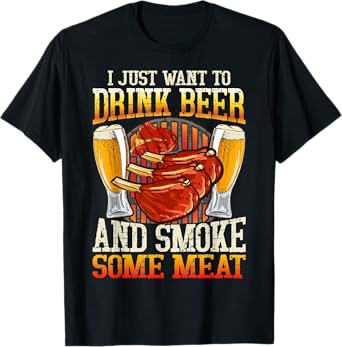 Beer Drinking Meat Smoking BBQ Grill Lover Pit Master Smoke T-Shirt