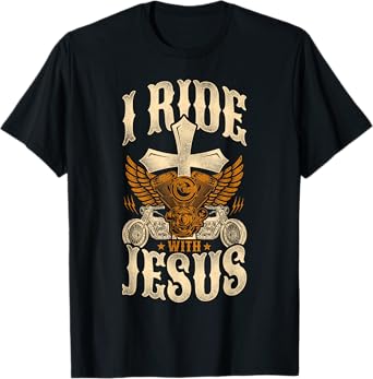 Classic Christian Motorcycle Biker I Ride With Jesus T-Shirt