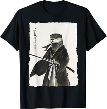Otter Samurai Janpanese Vintage Warrior Art Anime Graphic T-Shirt