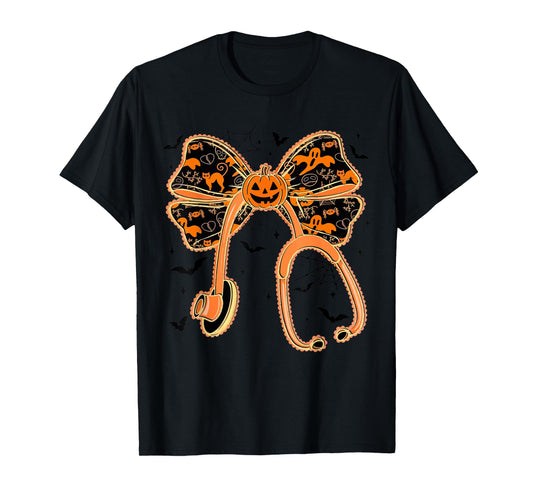 Stethoscope Nurse Halloween Nurse Spooky Coquette Pumpkin T-Shirt