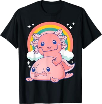 Cute Kawaii Pink Axolotl Riding a Blob Fish T-Shirt