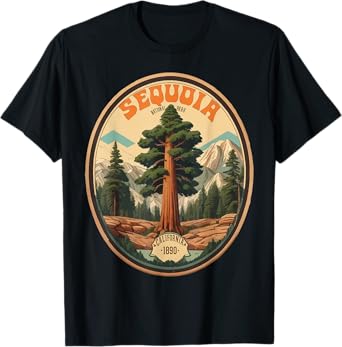 Sequoia National Park Tree Illustration Hiking Retro Badge T-Shirt