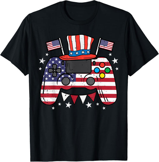 4th Of July Video Gamer US Flag Gaming Patriot Boys Kids Men T-Shirt