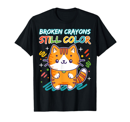 Broken Crayons Colored Cat Still Color Teacher Art Kawaii T-Shirt for Men Women