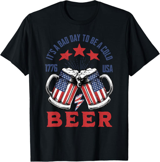 It's A Bad Day To Be A Cold Beer Vintage Us Flag 4th Of July T-shirt