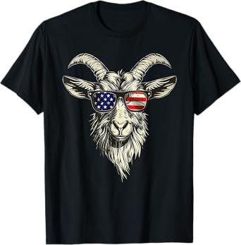Cool Goat with Sunglasses and USA Flag T-Shirt
