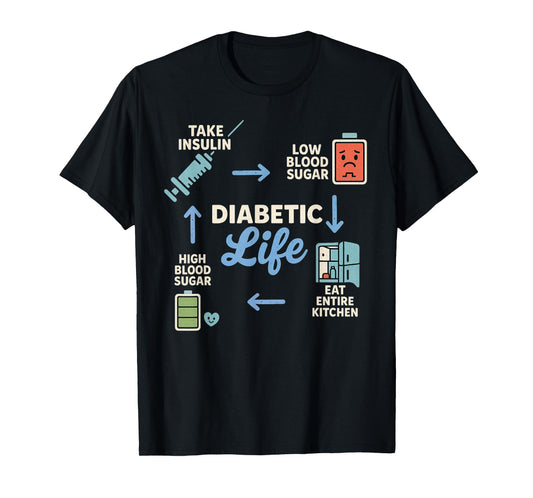 Diabetic Life Vintage t1d Funny Diabetes Awareness T-Shirt