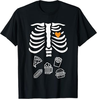 Funny Skeleton Fast Food Pizza Burger Beer Halloween T-Shirt