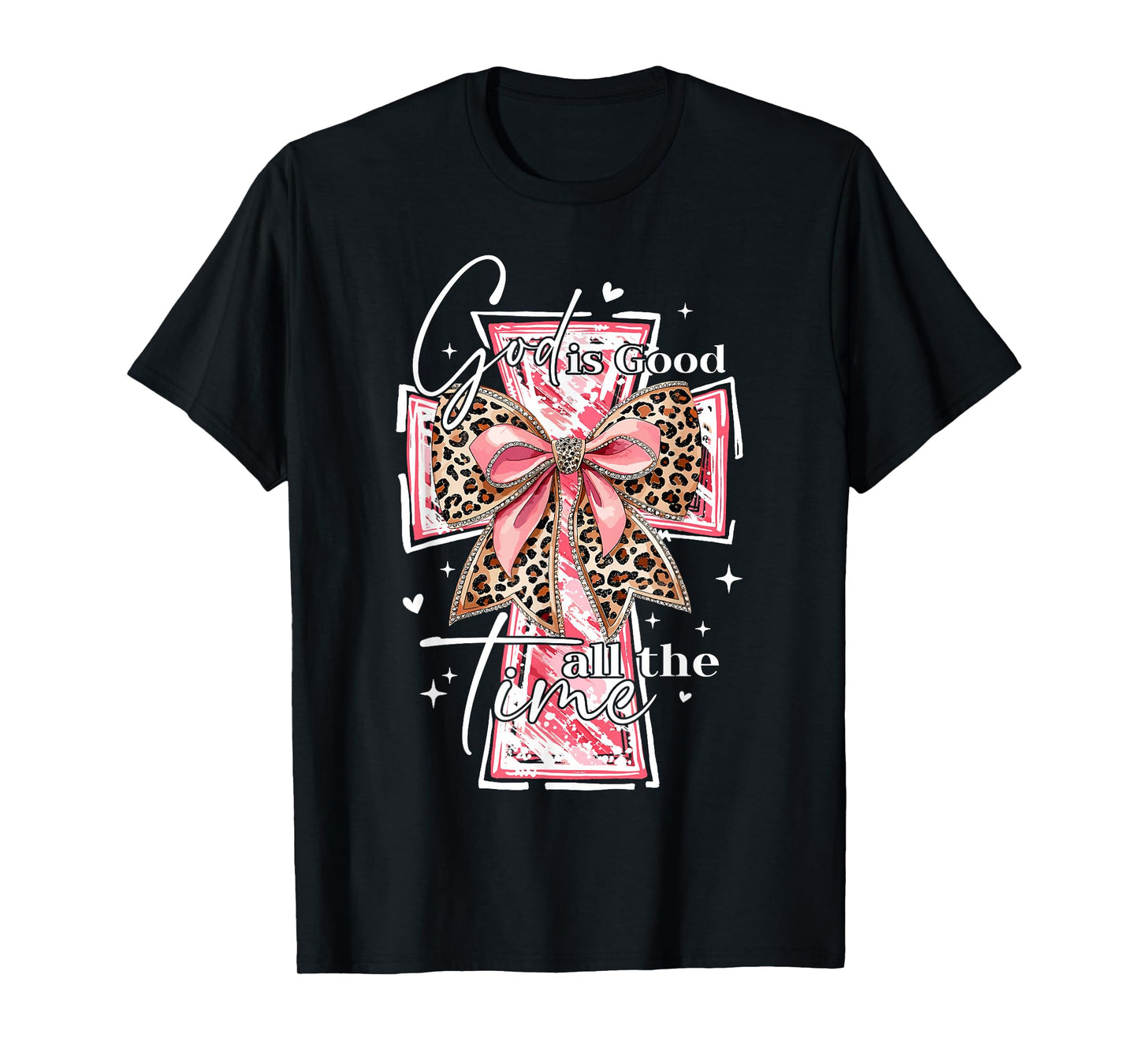 God Is Good All The Time Christian Cross Coquette Bow Groovy T-Shirt