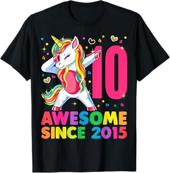 10 Years Old Unicorn Dabbing 10th Birthday Girl Gift Party T-Shirt