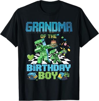 Grandma of the Birthday Boy Funny Brick Games Shirt Mens Boy T-Shirt