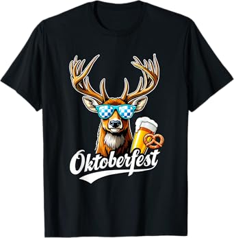 Deer with Sunglasses Bavarian Flag Oktoberfest T-Shirt