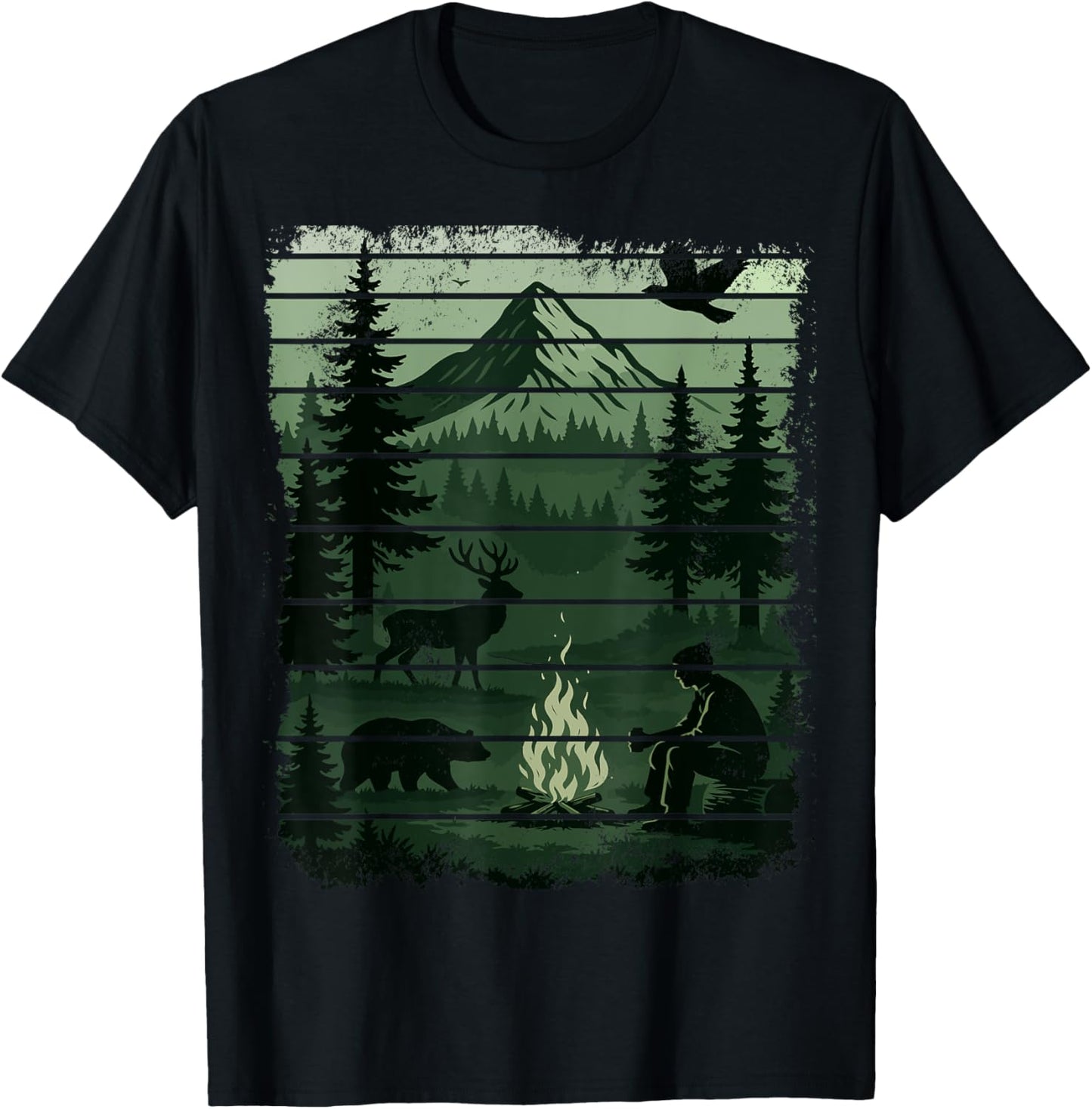 Wildlife Bonfire Deer Campfire Nature Vintage Forest Bear T-Shirt