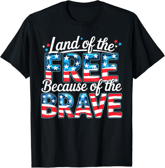 Patriotic Memorial Veteran 4th of July Land Of The Free Flag T-Shirt