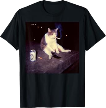 Smoking Cat Meme Shirt Funny Cigarette Cute Kitten Brainrot T-Shirt