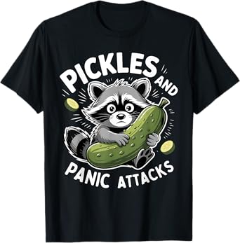 Pickles And Panic Attacks Mental Health Retro Raccoon T-Shirt
