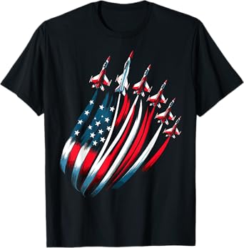 Patriotic USA Flag Fighter Jets Boys 4th of July T-Shirt