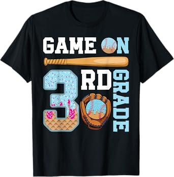 3rd Grade Game On Baseball Drip Ice Cream Back to School T-Shirt