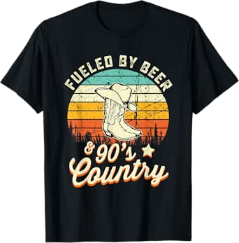 Fueled By Beer and 90s Country Funny Vintage Sunset T-Shirt