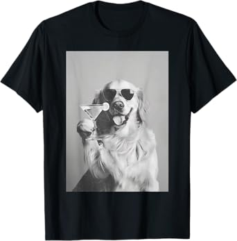Funny Cocktail Dog Golden Retriever With Sunglasses Martini T-Shirt