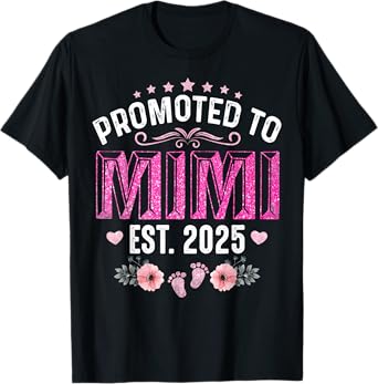 Promoted To Mimi Est. 2025 Funny Floral Mother's Day T-Shirt