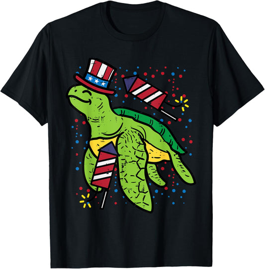 4th Of July Sea Turtle American Flag America Men Women Kids T-Shirt