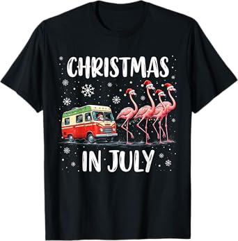Christmas In July 2025 Flamingo Trailer Camper Summer Camp T-Shirt